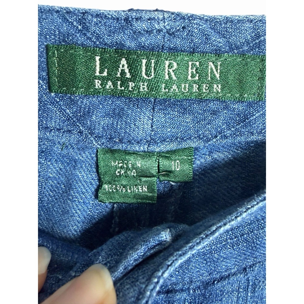 Lauren Ralph Lauren Blue Linen Pants Womens 10 Wide Leg Coastal Resort Chic - Picture 8 of 13